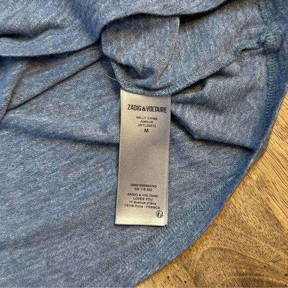 Zadig & Voltaire Women’s Willy Chine Amour Scoopneck Long Sleeve Blue Sz Medium - Picture 7 of 9